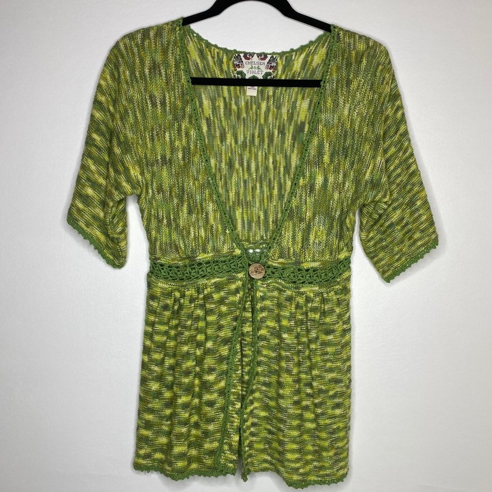 Chelsea & Violet Green Crochet Sweater